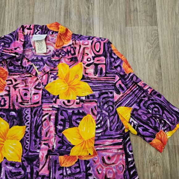 Vtg Bobbie Brooks Floral Button Up Top Womens M 12/14 Hawaiian Camp Shirt Retro - Picture 3 of 8